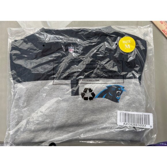 NFL Long Sleeve Waffle Knit Tee Womens M Panthers Gray Cotton Blend College NEW - Picture 3 of 8